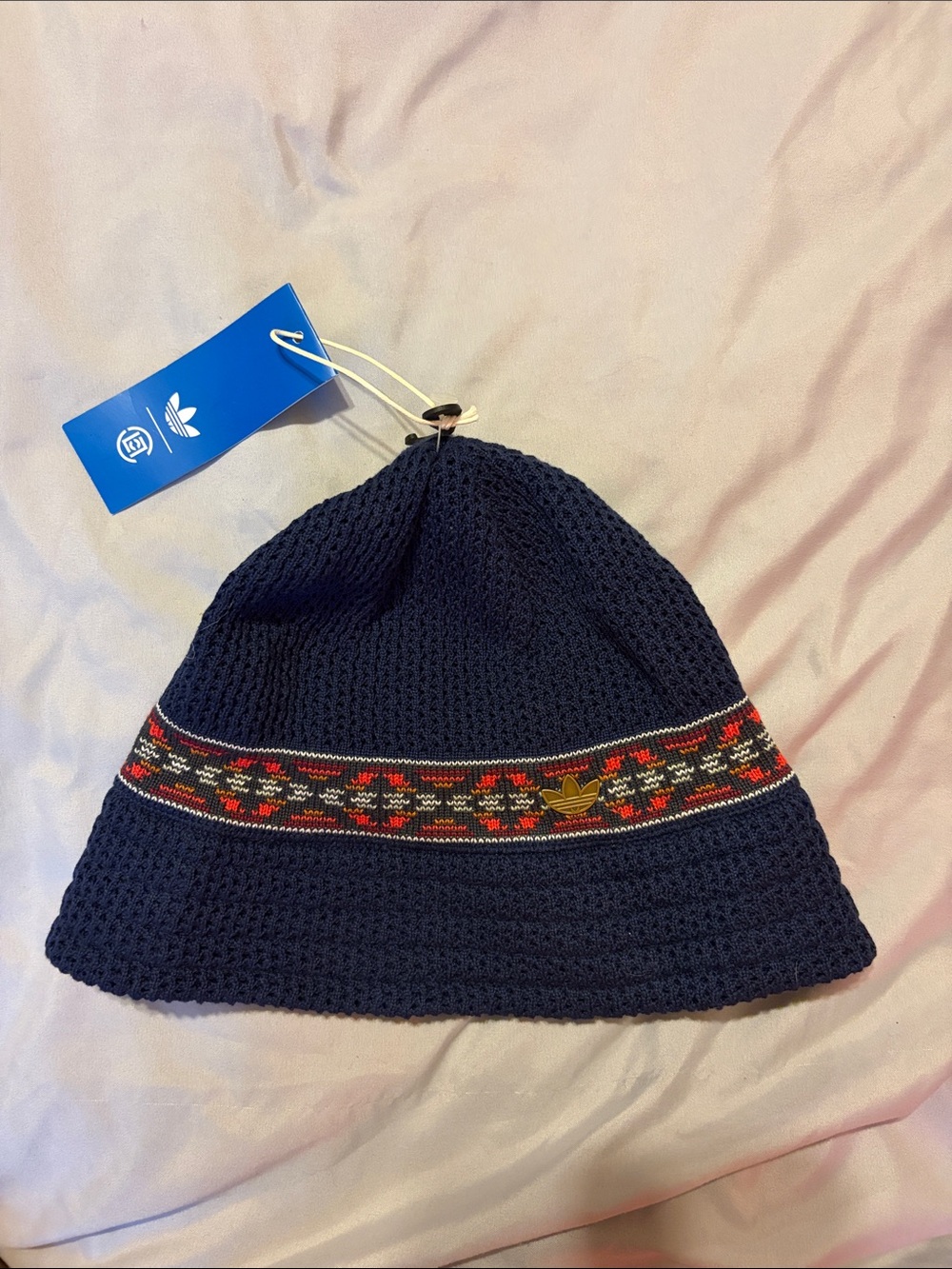 Adidas Navy Knit bucket Beanie with Red Pattern